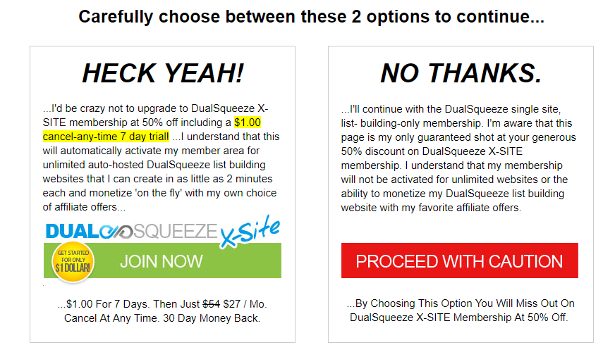 Choose between two options in Dual Squeeze Funnel Builder
