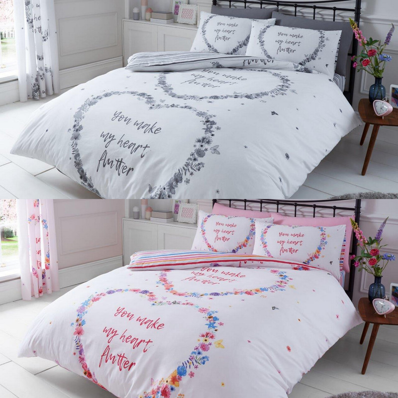 Details About New Flutter Heart Duvet Quilt Cover Bedding Set With Pillow Case Double King