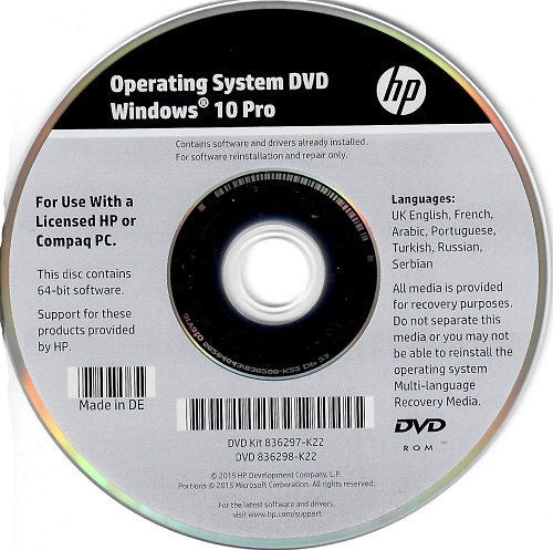 Recovery HP Windows 10 v1511 Build 10286.0 Pro for Hewlett-Packard or Compaq PC x64